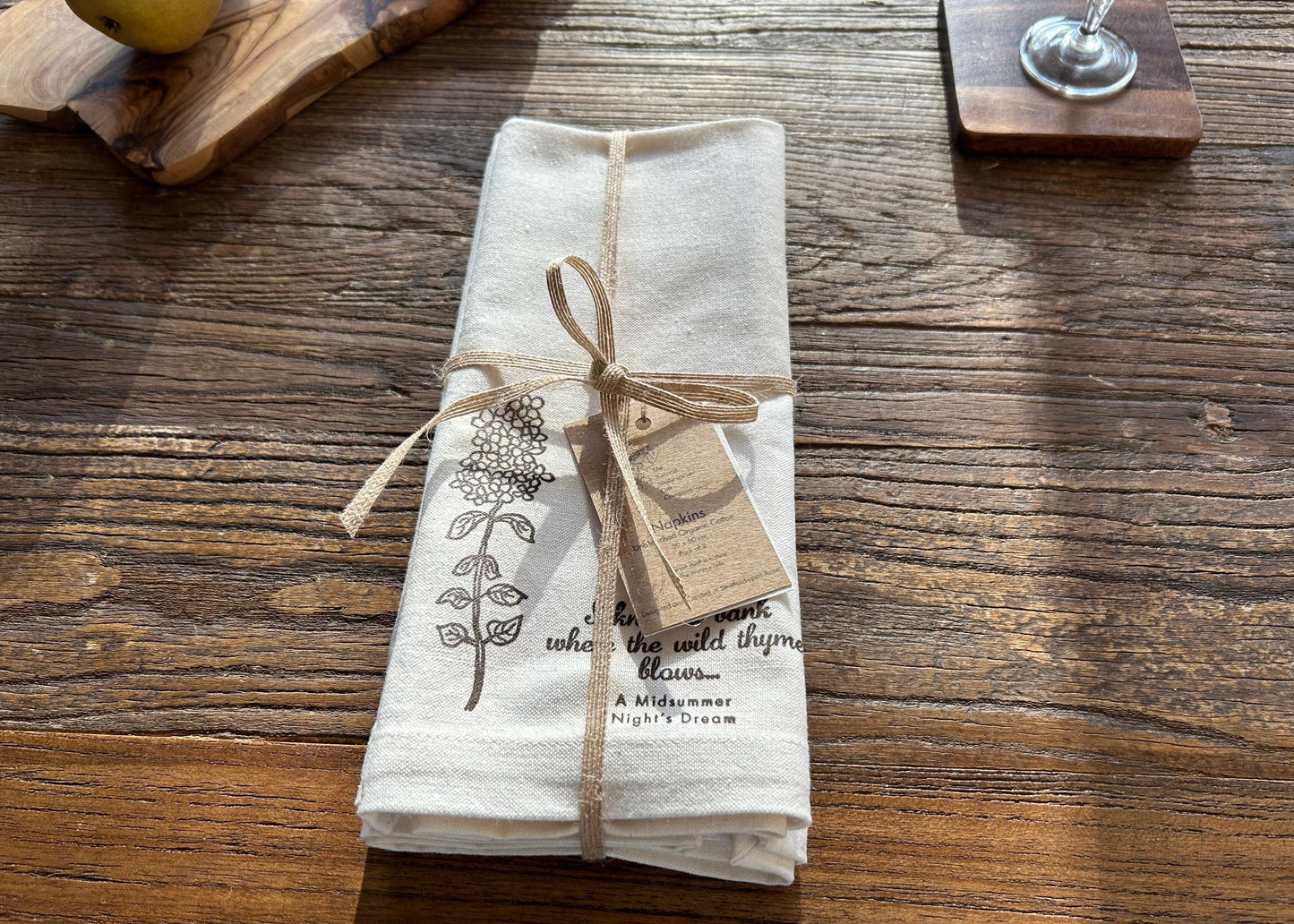 Organic Cotton Napkin Set: Titania (Love-in-Idleness and Wild Thyme)