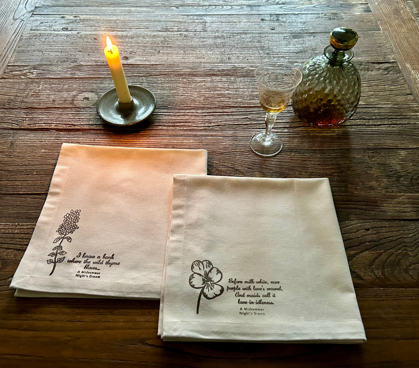 Organic Cotton Napkin Set: Titania (Love-in-Idleness and Wild Thyme)